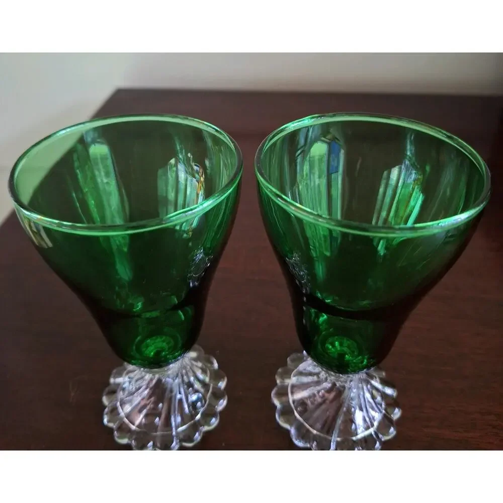 Pair Vintage Anchor Hocking Burple Inspiration Forest Green Water Goblets